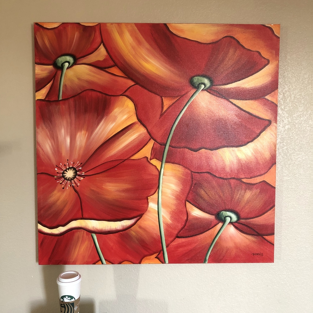Vibrant Red Poppy Painting Canvas Art 36 inch square